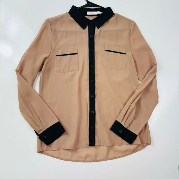 Blu Pepper Blush Semi Sheer Chiffon Long Sleeve Blouse Size Medium - Picture 3 of 10